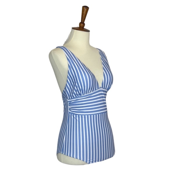 Blue and White Striped Plunging V-neck Swimsuit - Picture 5 of 10